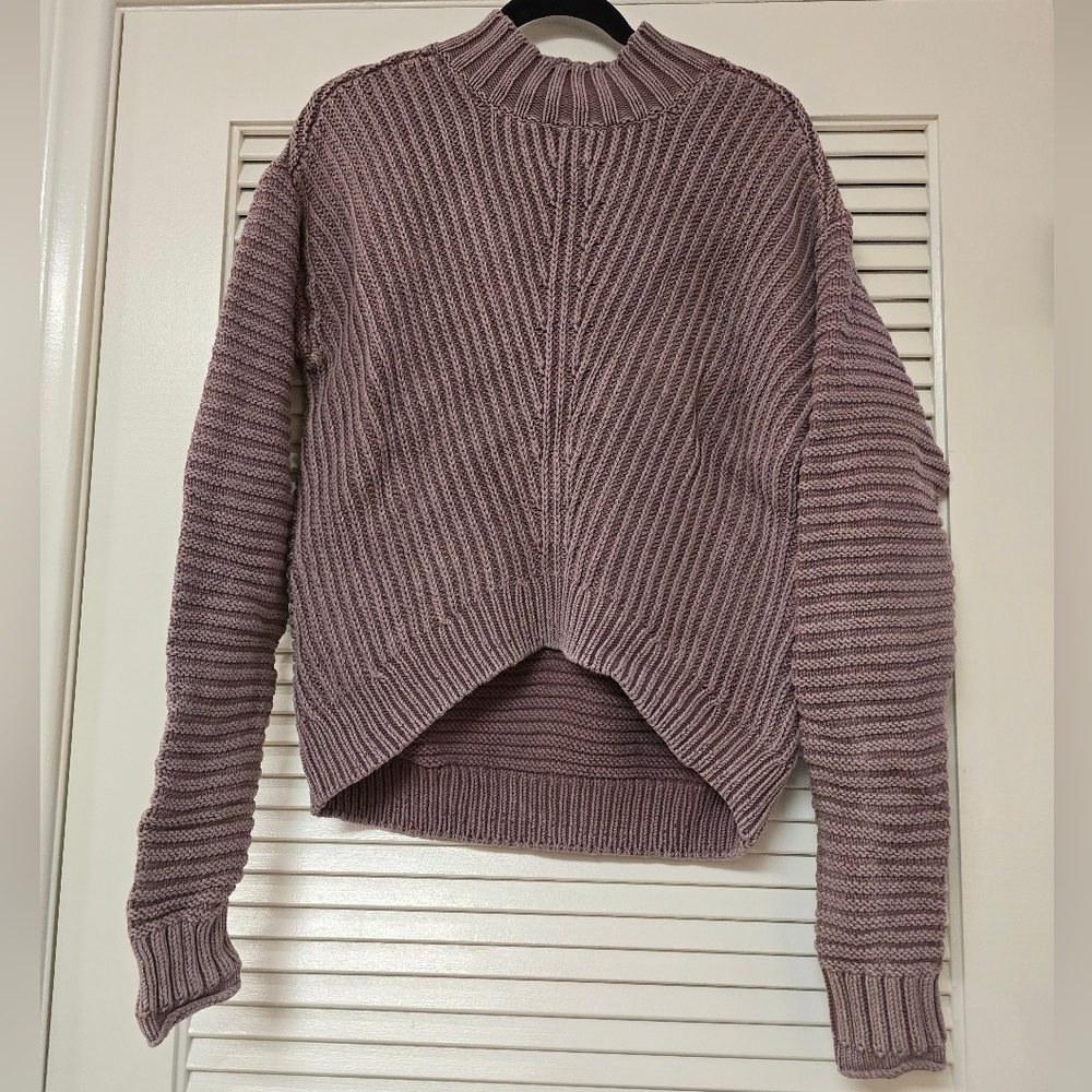 Lucky Brand - Ribbed Cotton Long-Sleeve Cropped Cable Knit Sweater